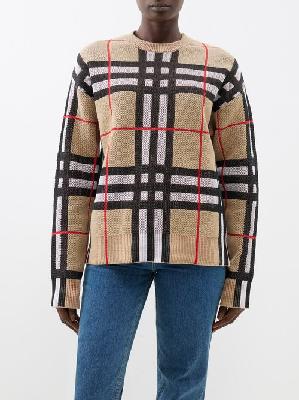 Burberry - Checked Technical-knit Sweater - Womens - Beige - 3XS