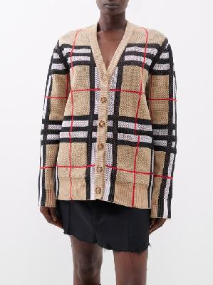 Burberry - V-neck Checked Cardigan - Womens - Beige - L