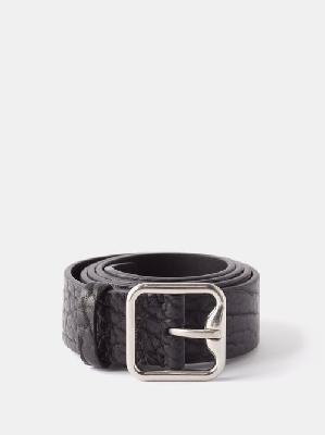 Burberry - Square Buckle Embossed Leather Belt - Mens - Black Silver - 100 EU