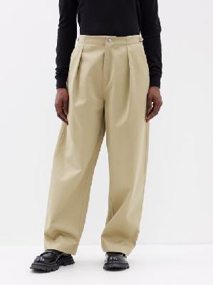 Burberry - Strap-accented Cotton-twill Wide-leg Trousers - Womens - Khaki - 12 UK