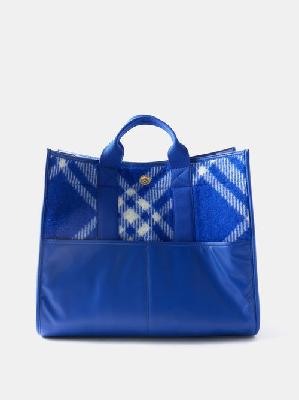 Burberry - Check-jacquard Wool-blend Tote Bag - Womens - Blue - ONE SIZE