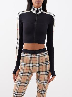 Burberry - Cropped Check-trim Jersey Track Jacket - Womens - Black Multi - S