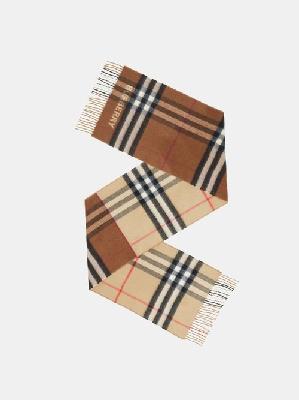 Burberry - Two-tone Checked Cashmere Scarf - Womens - Brown Beige - ONE SIZE