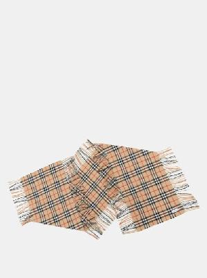 Burberry - Washed Vintage Check Fringe-trim Cashmere Scarf - Womens - Beige Multi - ONE SIZE