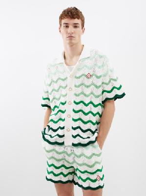 Casablanca - Wave Crochet-knit Cotton Short-sleeved Shirt - Mens - Green White - M