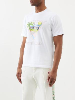 Casablanca - Tennis Club Icon-print Organic-cotton T-shirt - Mens - White Multi - L