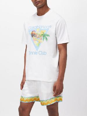 Casablanca - Cubism Tennis Club-print Cotton T-shirt - Mens - White Multi - 3XL