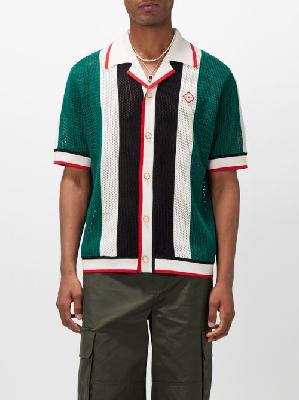 Casablanca - Striped Mesh Short-sleeved Shirt - Mens - Green Multi - M