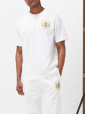 Casablanca - Tennis Club-print Cotton-jersey T-shirt - Mens - White Multi - L