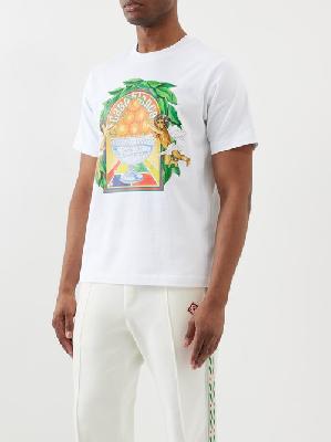 Casablanca - Triomphe D'orange-print Organic-cotton T-shirt - Mens - White Multi - 3XL