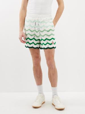 Casablanca - Ombré-wave Cotton-crochet Shorts - Mens - Green White - XL