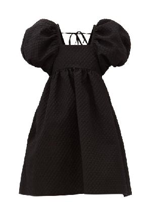 Cecilie Bahnsen - Tilde Puff-sleeve Blossom-matelassé Mini Dress - Womens - Black - 12 UK