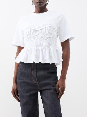 Cecilie Bahnsen - Vilde Smocked Cotton-jersey T-shirt - Womens - White - L
