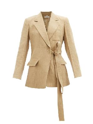 Chloé - Tied Linen-twill Suit Jacket - Womens - Beige