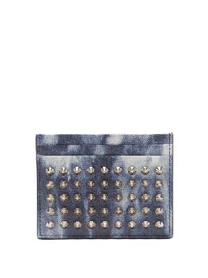 Christian Louboutin - Spiked Denim-effect Leather Cardholder - Mens - Silver Multi - ONE SIZE
