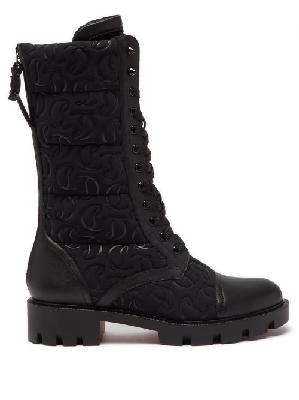 Christian Louboutin - Pavleta Logo-jacquard Canvas And Leather Boots - Womens - Black - 34 EU/IT