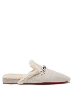 Christian Louboutin - Woolito Spiked Shearling Backless Loafers - Womens - White - 34 EU/IT