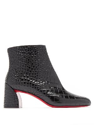 Christian Louboutin - Turela 55 Crocodile-effect Leather Ankle Boots - Womens - Black - 34 EU/IT