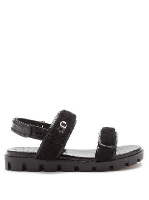Christian Louboutin - Lock Shearling And Leather Sandals - Womens - Black - 35.5 EU/IT