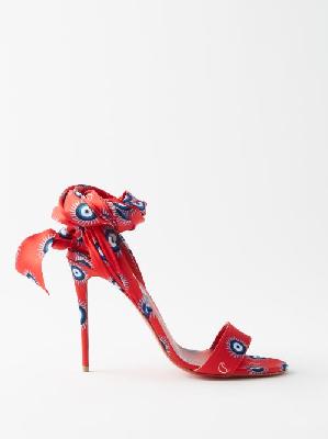 Christian Louboutin - Sandale Du Désert 100 Bow-tied Leather Sandals - Womens - Red Multi - 36 EU/IT