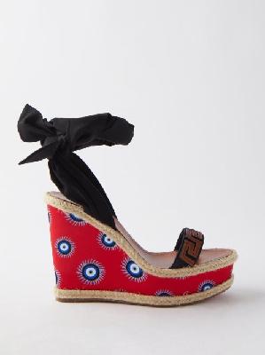 Christian Louboutin - Athina Des Cyclades 120 Printed Silk Wedge Sandals - Womens - Red Multi - 35 EU/IT
