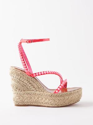 Christian Louboutin - Mafaldina Zeppa 120 Patent-leather Wedge Sandals - Womens - Neon Pink - 35 EU/IT