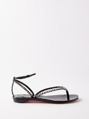 Christian Louboutin - So Me Tonguetta Studded Patent-leather Sandals - Womens - Black - 35 EU/IT