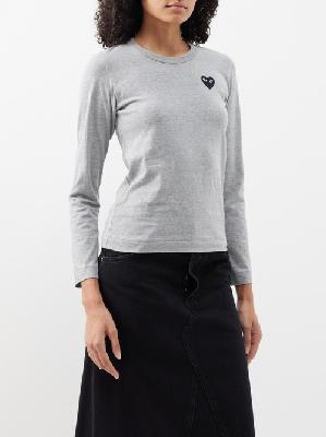Comme Des Garçons Play - Heart-embroidered Cotton Long-sleeved T-shirt - Womens - Grey - L