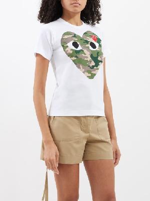 Comme Des Garçons Play - Camouflage Heart-logo Cotton-jersey T-shirt - Womens - White Multi - L