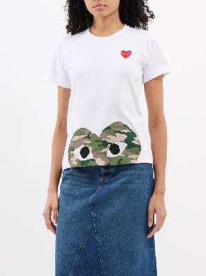 Comme Des Garçons Play - Heart-motif Cotton-jersey T-shirt - Womens - White Multi - L