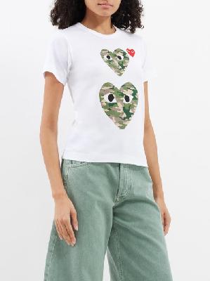 Comme Des Garçons Play - Camouflage Heart-motif Cotton T-shirt - Womens - White Multi - L