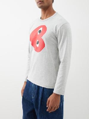 Comme Des Garçons Play - Heart-print Cotton-jersey Long-sleeved T-shirt - Mens - Grey Red - M