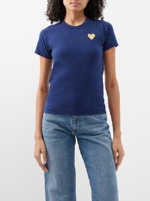Comme Des Garçons Play - Gold Heart Cotton-jersey T-shirt - Womens - Dark Blue - XS