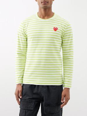 Comme Des Garçons Play - Striped Logo-patch Cotton-jersey T-shirt - Mens - Green White - S