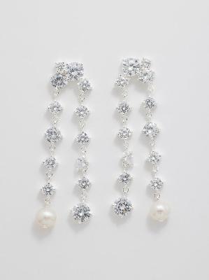 Completedworks - Cubic Zirconia, Pearl & Platinum-plated Earrings - Womens - Silver - ONE SIZE