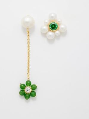 Completedworks - Mismatched Jade & Pearl 18kt Gold-vermeil Earrings - Womens - Green - ONE SIZE