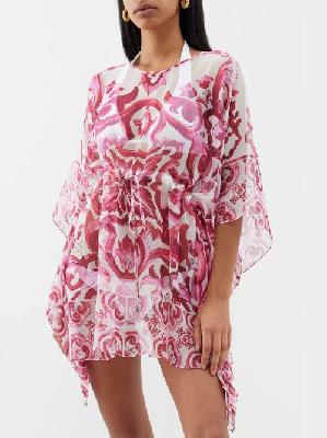 Dolce & Gabbana - Majolica-print Silk-chiffon Kaftan - Womens - Pink Print