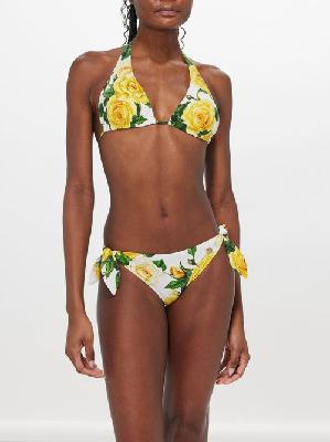 Dolce & Gabbana - Rose-print Bikini - Womens - Yellow Print - 1