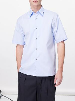 Dries Van Noten - Clasen Cotton-poplin Short-sleeved Shirt - Mens - Blue - 44 EU/IT