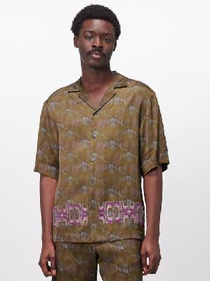 Dries Van Noten - Cassi Embroidered Wallpaper-print Satin Shirt - Mens - Olive - L