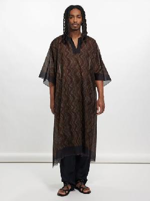 Dries Van Noten - Carland Abstract-print Cotton-voile Kaftan - Mens - Brown Multi - ONE SIZE