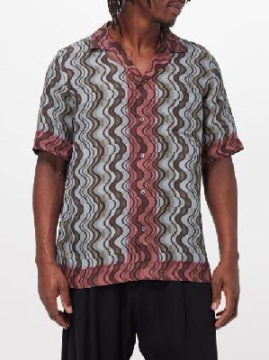 Dries Van Noten - Carltone Layered Wave-print Lyocell Shirt - Mens - Brown Multi - 50 EU/IT