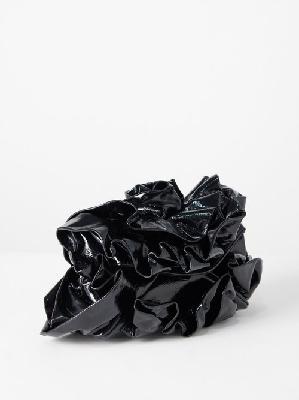 Dries Van Noten - Ruffled Patent-leather Clutch Bag - Womens - Black - ONE SIZE