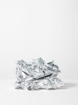 Dries Van Noten - Ruffled Metallic-leather Clutch Bag - Womens - Silver - ONE SIZE