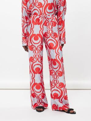 Dries Van Noten - Puvis Swirl-print Silk-satin Straight-leg Trousers - Womens - Red Print - 34 FR