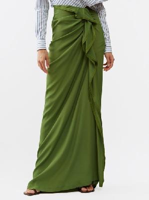 Dries Van Noten - Sinas Ruffled Crepe Maxi Skirt - Womens - Green - 34 FR