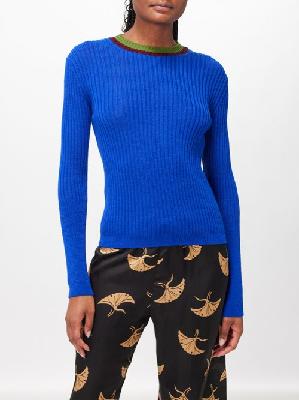 Dries Van Noten - Tire Ribbed-knit Wool-blend Sweater - Womens - Blue Multi - L