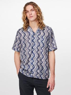 Dries Van Noten - Carltone Layered Wave-print Silk-crepe Shirt - Mens - Blue Multi - 46 EU/IT