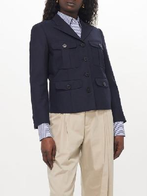 Dries Van Noten - Bacino Patch-pocket Cropped Wool Blazer - Womens - Navy - 40 FR
