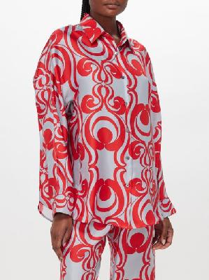 Dries Van Noten - Casio Abstract-print Silk-satin Shirt - Womens - Red Print - S